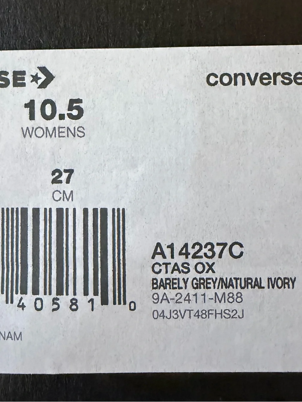 Converse CTAS Ox Sneakers - Barely Grey / Natural Ivory. Men’s 8.5/Women’s 10.5 - Picture 2 of 4